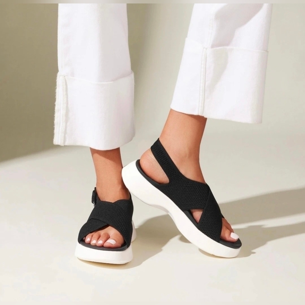Vivaia Buckle Slingback Walker Sandals Kara In Black/White Sole Sz 40.5 US 9-9.5
